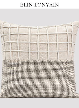 ELIN LONYAIN现代简约轻奢米白色肌理装饰靠垫抱枕别墅样板房方枕