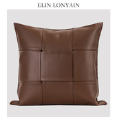 ELIN LONYAIN现代简约轻奢咖色皮质编织靠垫抱枕别墅样板房方枕