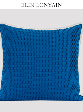 ELIN LONYAIN现代轻奢蓝色3D立体压花白色包边靠垫抱枕样板房方枕