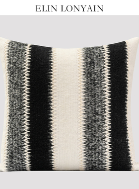 ELIN LONYAIN现代简约轻奢黑灰白色针织肌理靠垫抱枕样板房方枕