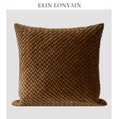 ELIN LONYAIN橘咖色绒面立体绗缝肌理靠垫抱枕样板房客厅沙发方枕