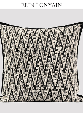 ELIN LONYAIN现代简约轻奢黑白人字纹肌理包边靠垫抱枕样板房方枕