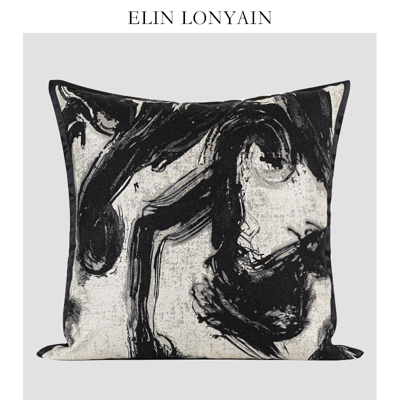 ELINLONYAIN中式黑白色水墨抱枕