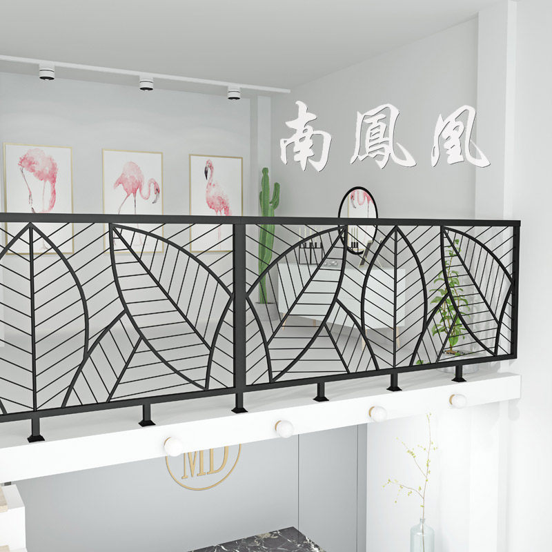 北欧铁艺楼梯扶手 自装式实木扶手配件 室内黑色栏杆与断桥式阳台图片