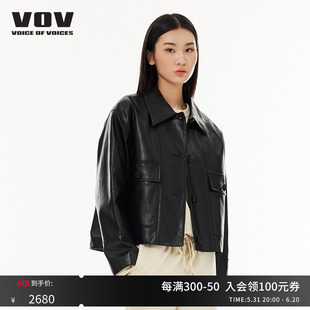 皮衣61133200036 小皮衣简约高级感穿搭短款 女年新款 vov秋装