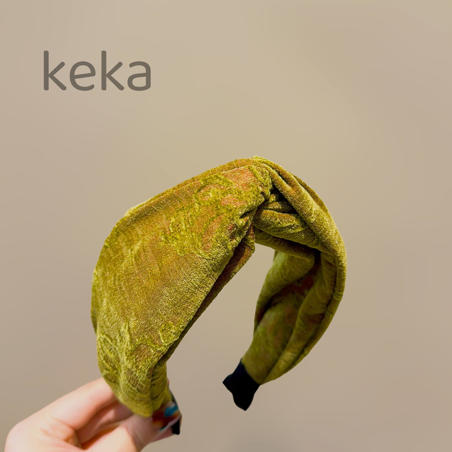 复古橄榄绿暗纹提花扭结发箍宽边增高颅顶头箍高级新中式旗袍发饰