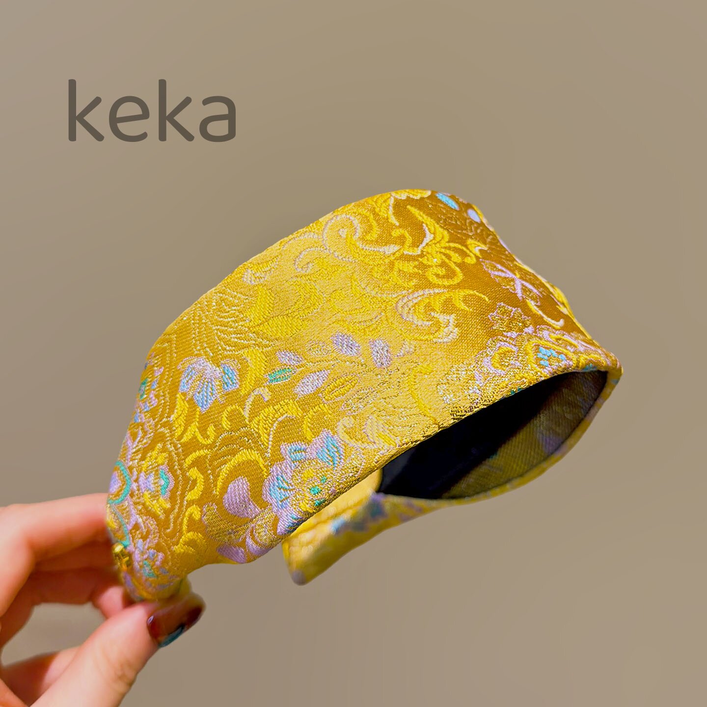 轻奢金色宝相花宽边防滑发箍