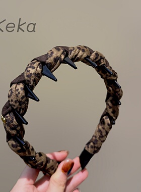 豹纹新款鹿皮绒发箍韩版秋冬带齿防滑高颅顶头箍气质百搭时髦头箍