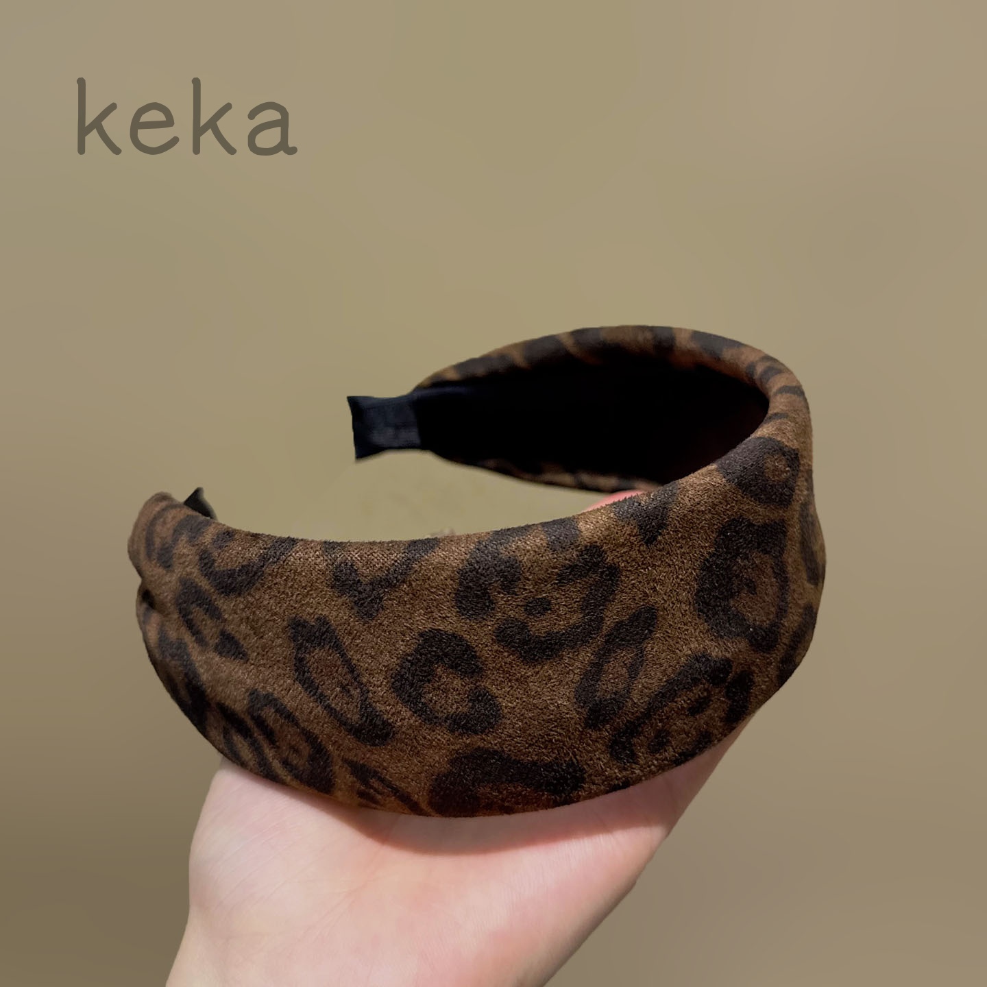 韩系鹿皮绒豹纹宽边发箍