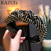 高档明星同款 韩国新款 热卖 气质打结发箍复古英伦风黑白格子头箍女