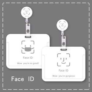 创意横版苹果人脸识别可伸缩夹扣护士工作证胸牌易拉扣医生证件工牌门卡保护壳卡套门禁卡胸卡伸缩扣绳挂脖绳