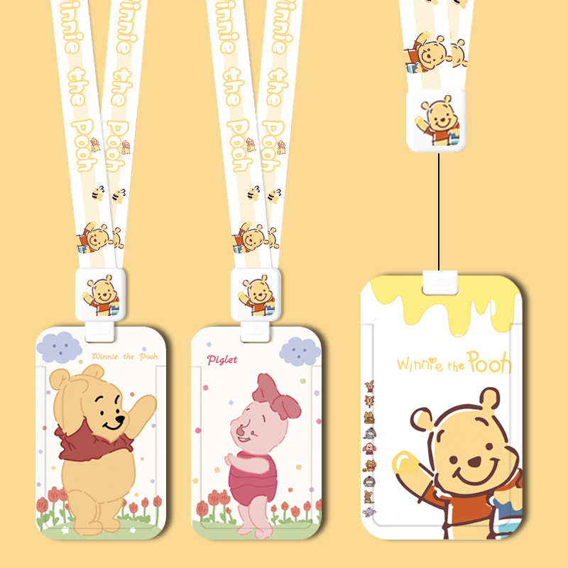 卡套伸缩扣挂绳可爱维尼熊工牌