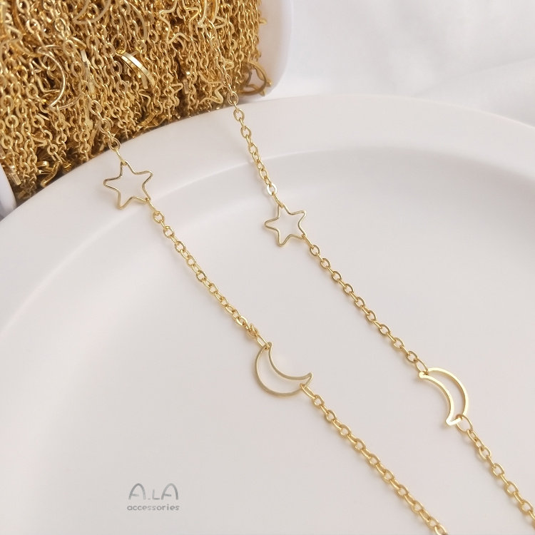 리얼 골드 색상 보존 별과 달 체인 패션 수제 느슨한 체인 DIY 목걸이 팔찌 쥬얼리 체인 소재의 14 K 가방