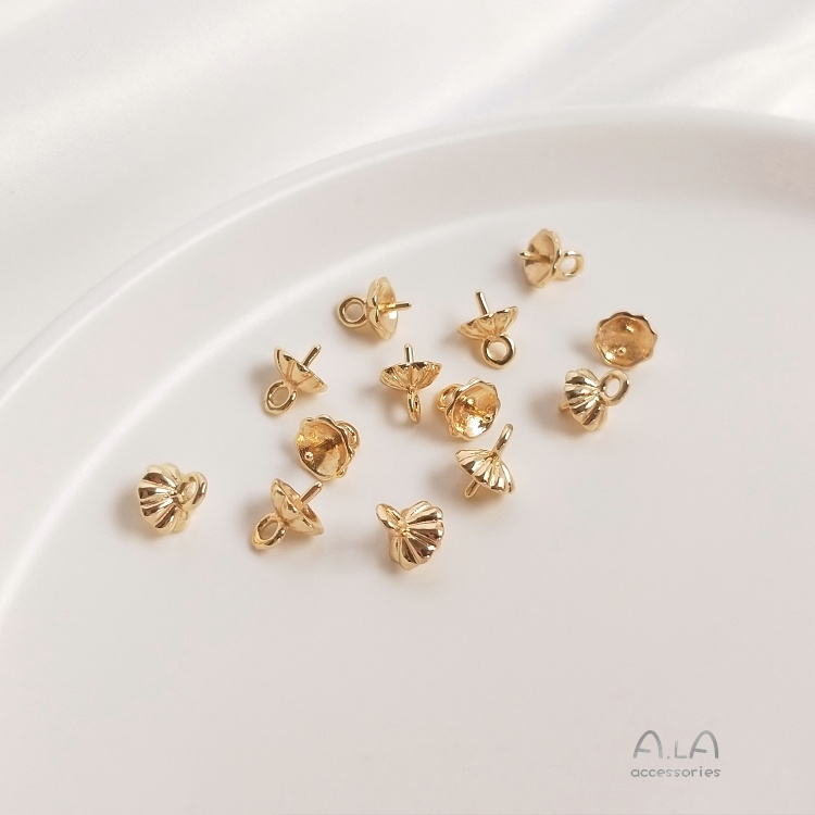 14K包金保色18K半孔珍珠吊坠珠托珠帽花托diy手工首饰品配件材料