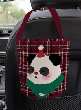 围巾熊猫车载垃圾桶后排悬挂式设计汽车内用收纳筐创意可爱A23