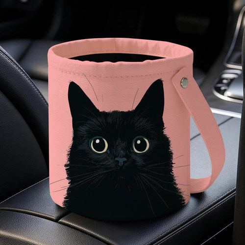 粉底大眼小黑猫后排挂式收纳桶车载垃圾桶日常置物使用多功能A69
