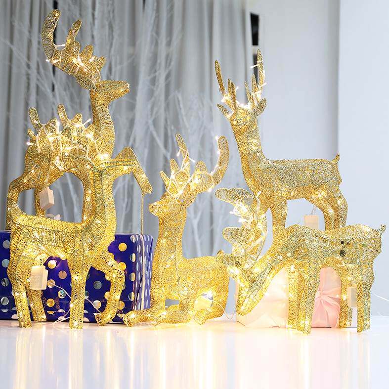50cm圣诞鹿闪粉发光铁艺圣诞麋鹿拉雪橇厂家鹿拉车圣诞装饰品l23