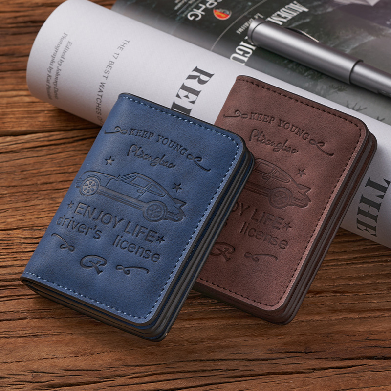 皮登保男士钱卡一体包短款多卡位卡包wallet迷你行驶证复古零钱包