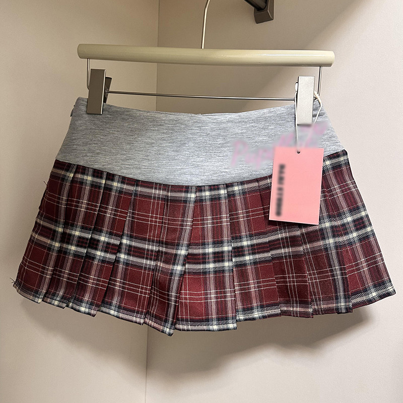 学院风JK格子百褶裙高腰a字设计感半身裙女夏季新款显瘦粉色短裙