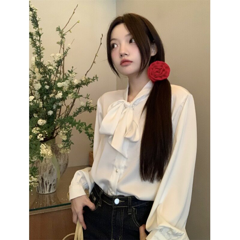 2026新款雪纺衬衣春秋装职业气质飘带小衫白色内搭打底衫女式上衣