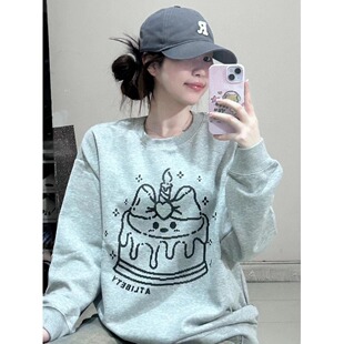 圆领卫衣男女2025新款秋冬季穿搭无帽长袖宽松慵懒风加绒加厚上衣