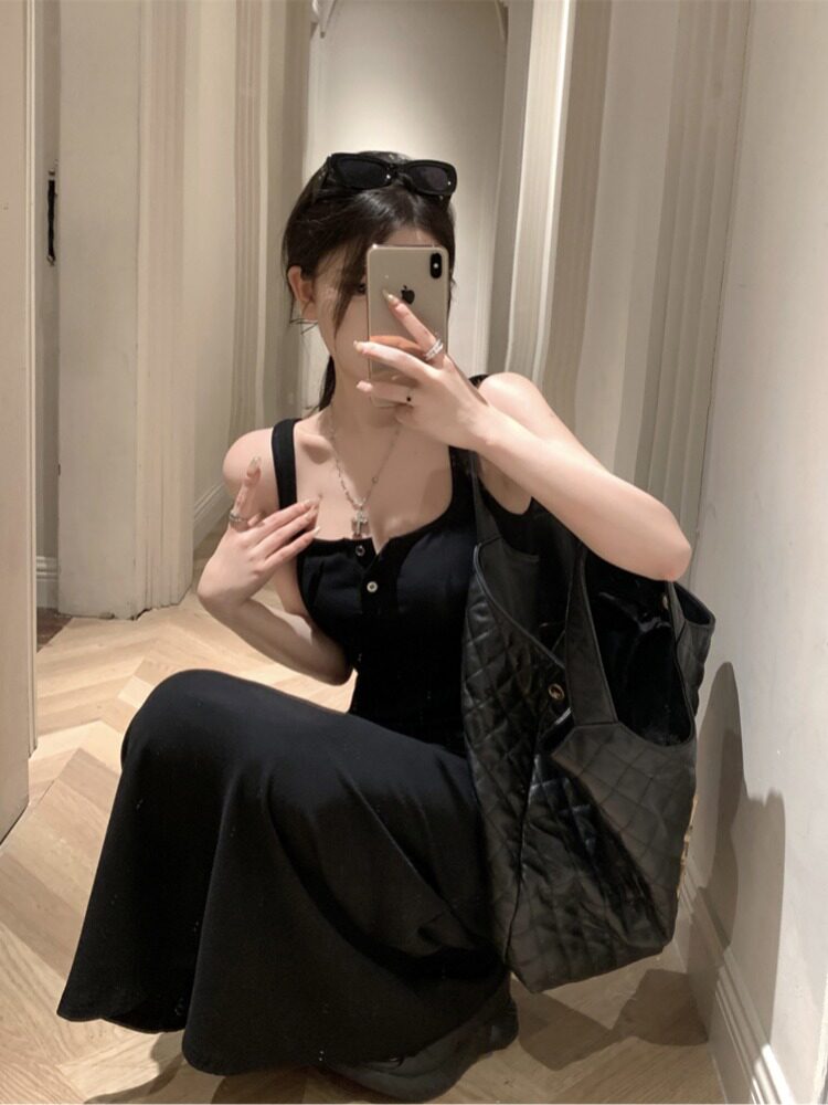 纯欲风吊带背心连衣裙女新款辣妹无袖小众a字裙修身显瘦中长裙子