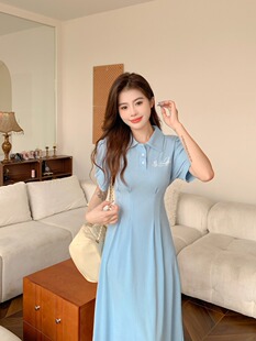 大码polo领连衣裙夏季微胖mm显瘦收腰设计2026新款绑带蝴蝶结裙子