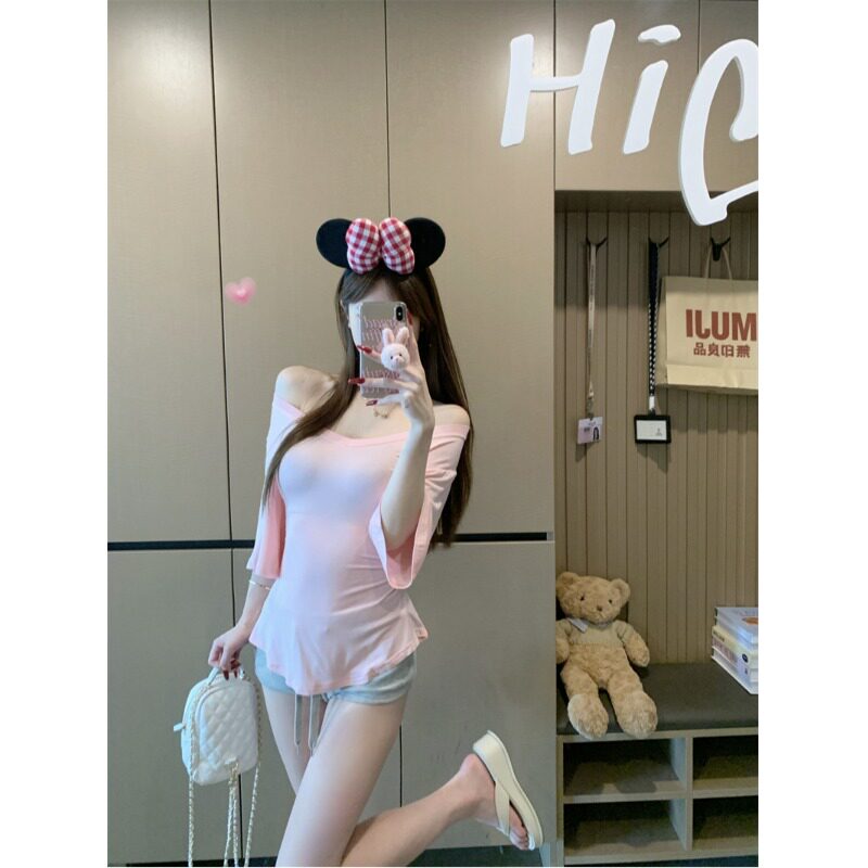 纯欲风V领纯色薄款短袖T恤女装夏季莫代尔气质百搭收腰显瘦上衣女