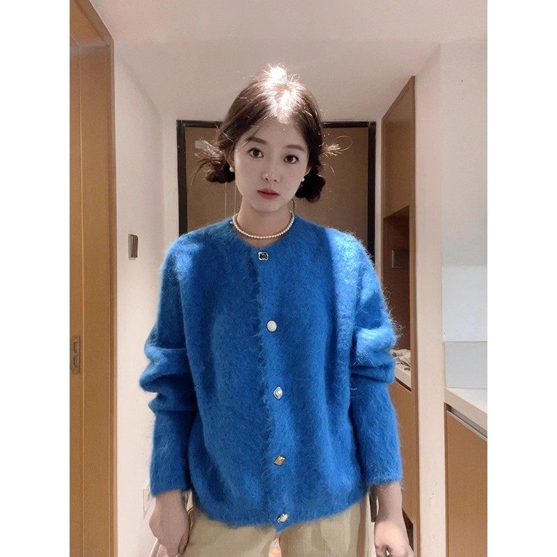 鹅黄色毛衣开衫外套女春秋冬季2026年新款慵懒风单排扣针织衫上衣