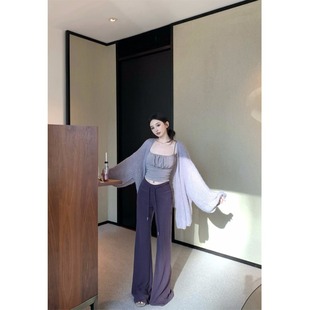 微喇叭休闲裤 套装 三件套 毛衣针织外套吊带背心女秋季 慵懒紫色长袖