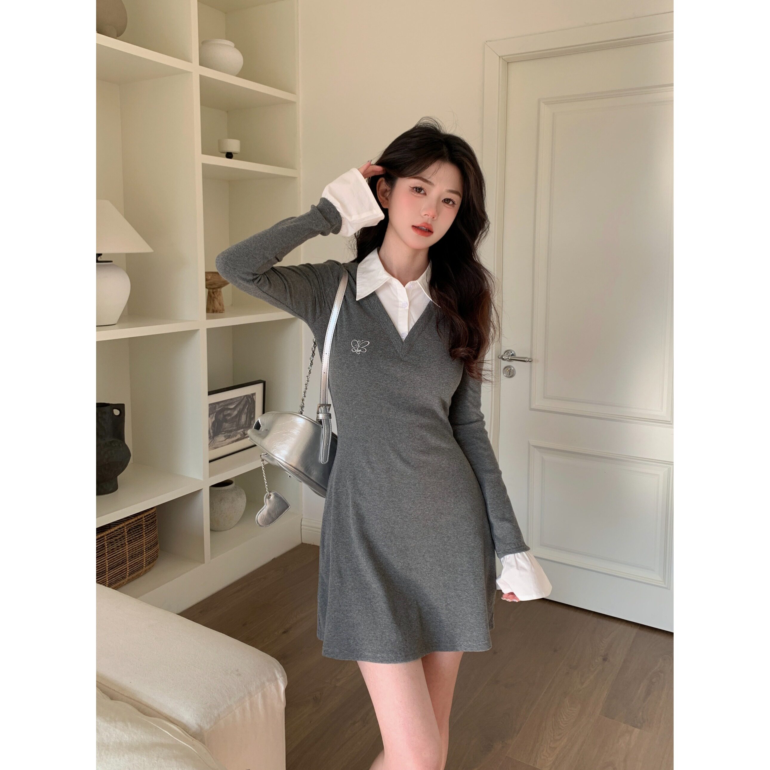 假两件御姐风黑色连衣裙女秋冬新款纯欲风收腰显瘦辣妹包臀短裙子