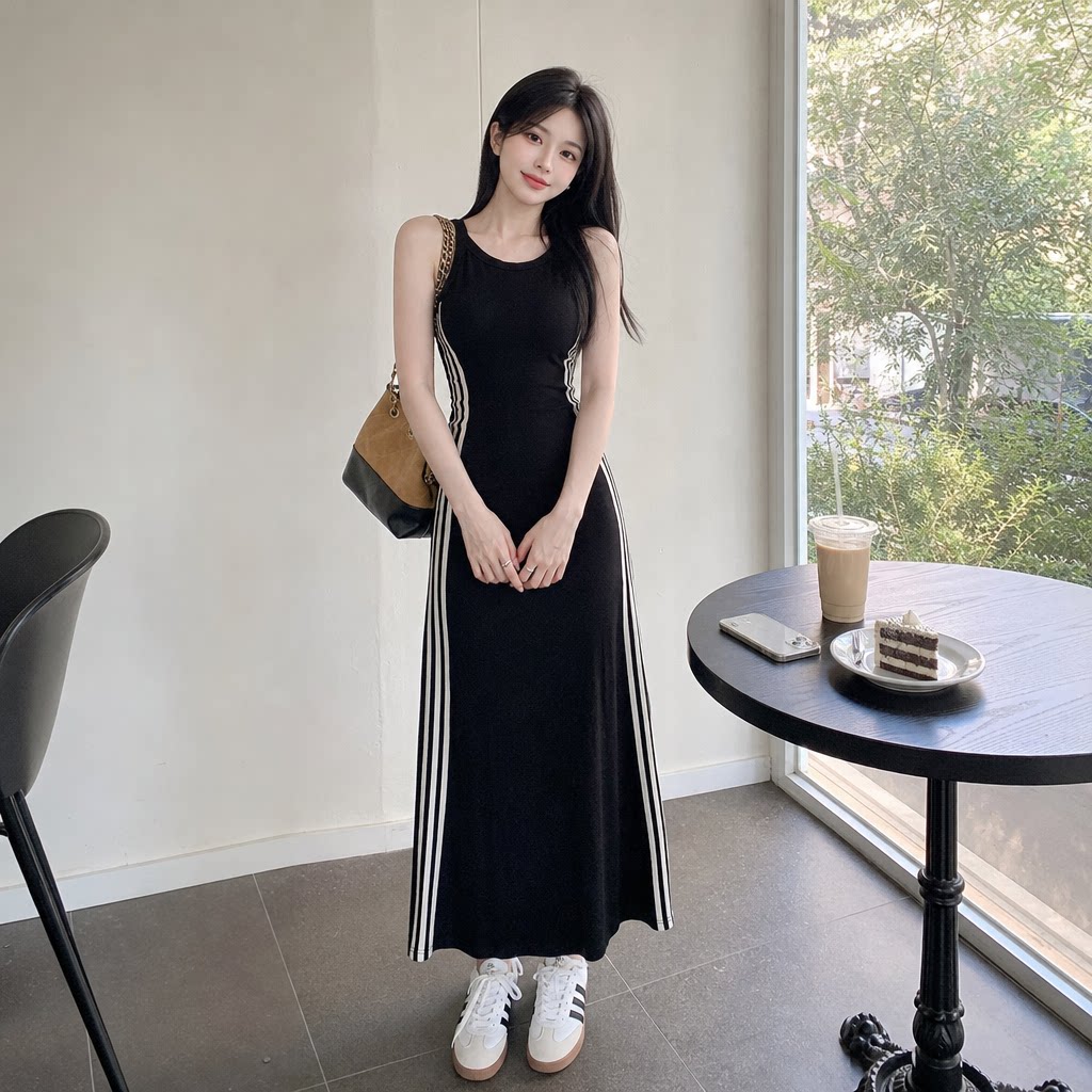 美式辣妹U领针织显瘦连衣裙