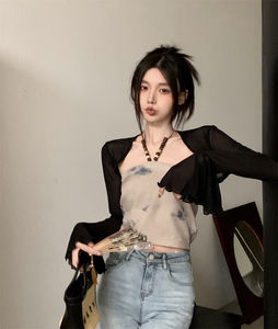 新中式国风挂脖吊带背心女夏季露肩修身性感短款扎染内搭上衣外穿