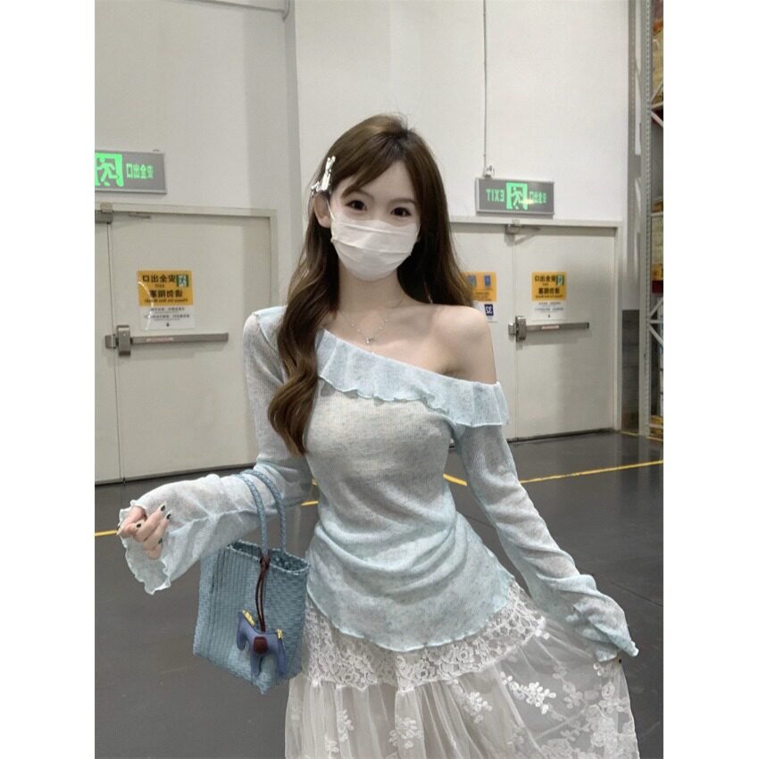 2026春夏新款纯欲小众别致韩系百搭不规则长袖针织罩衫上衣女chic