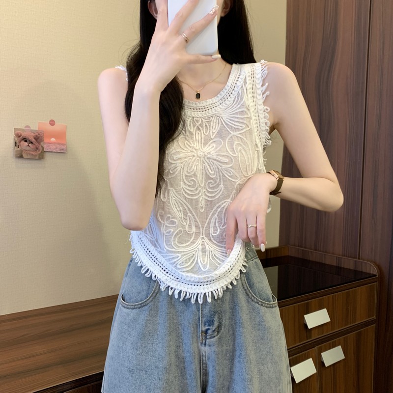 小众镂空钩花针织吊带