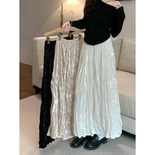 金丝绒半身裙女秋冬2025新款小个子百褶裙垂感褶皱a字春秋季裙子