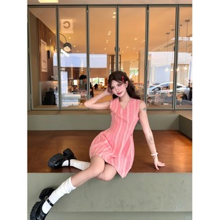 连衣裙甜美子女高级夏季 新款 收腰背心显瘦气质短裙v领无袖