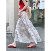 白色韩系气质温柔浪漫碎花半身裙夏季 春夏百搭中长裙宽松显瘦 新款