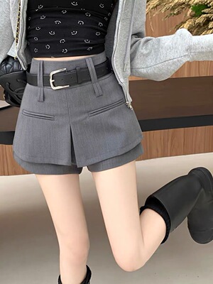 西装裤裙女高腰宽松A字阔腿裤春夏新款设计感灰色短裤女ins潮