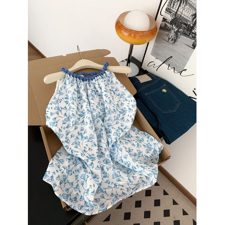 夏季甜美碎花显瘦无袖背心女