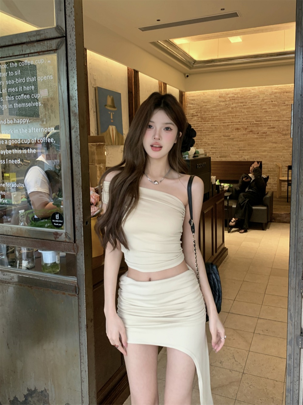 小个子辣妹套装女夏季无袖抹胸背心上衣女不规则包臀半身裙两件套