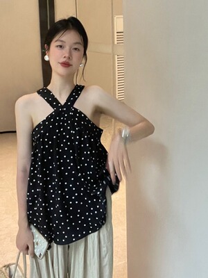 设计感波点挂脖雪纺吊带背心女夏季法式chic小众气质无袖外穿上衣