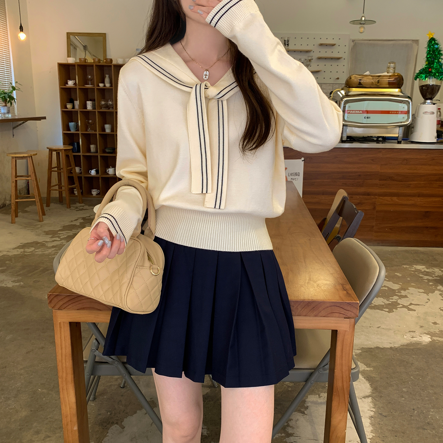 学院风海军领针织衫毛衣女