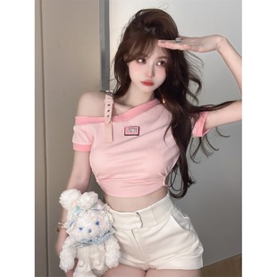 美式甜辣妹设计感小众别致修身短款短袖t恤女2025年夏季新款上衣