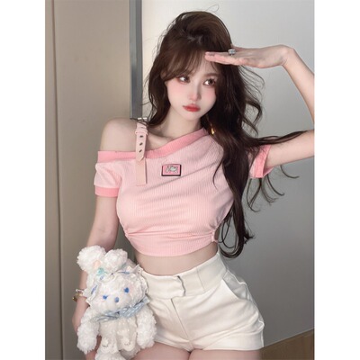 美式甜辣妹设计感小众别致修身短款短袖t恤女2026年夏季新款上衣