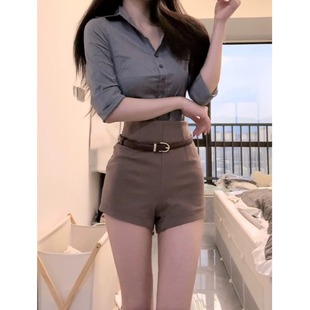 套装女2025秋冬新款纯欲风辣妹气质收腰长袖衬衫上衣高腰显瘦短裤