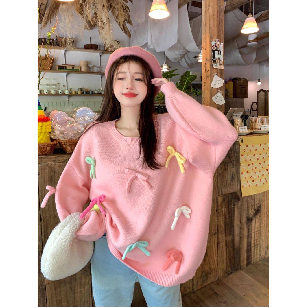 粉色甜美毛衣秋冬针织衫