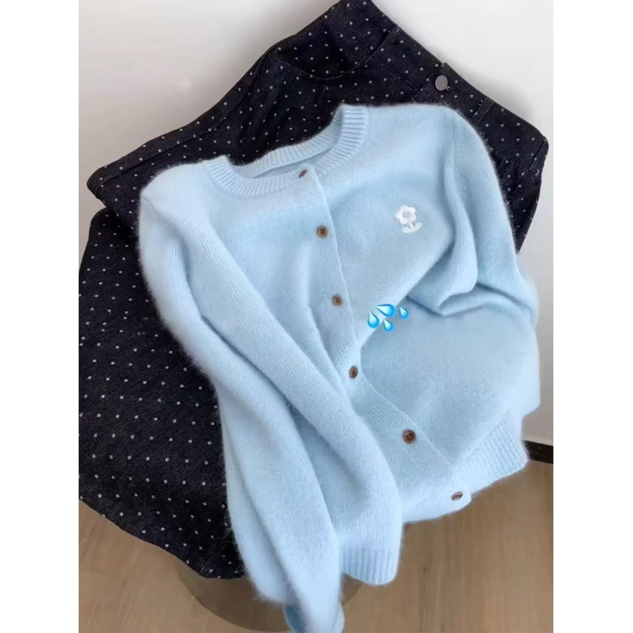 韩系甜美小花朵圆领针织开衫