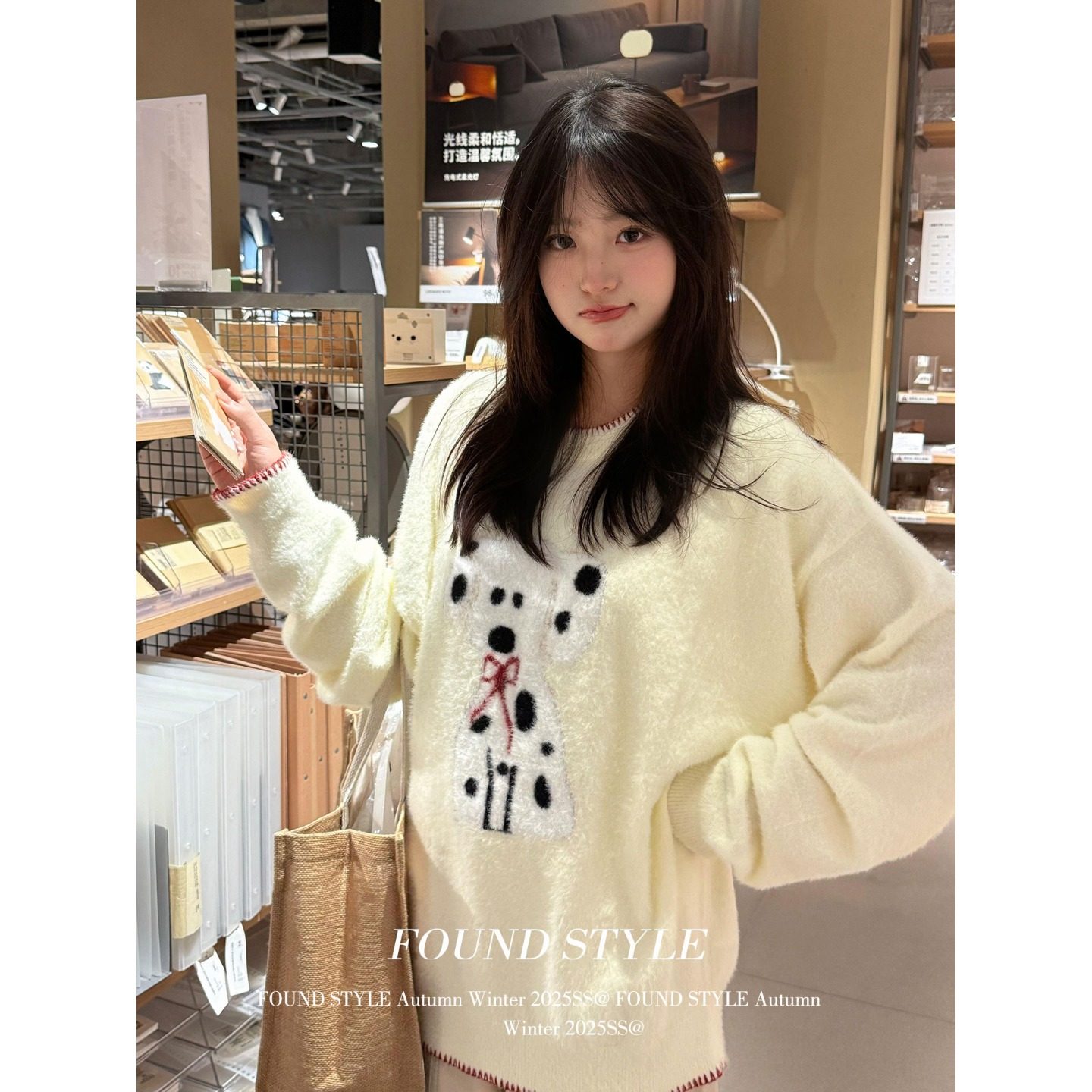 卡通斑点小狗毛茸茸套头毛衣女秋冬新款慵懒风软糯水貂绒针织上衣