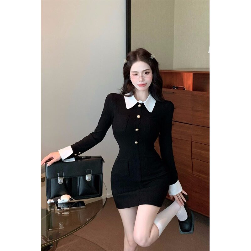 小个子收腰裙子2025年假两件早秋季纯欲风法式修身短裙包臀连衣裙